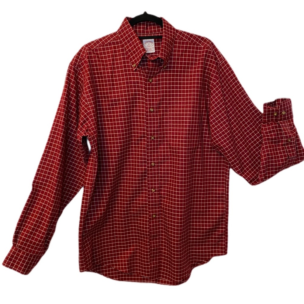 Brooks Brothers Dress Shirt Size M Rust Windowpane